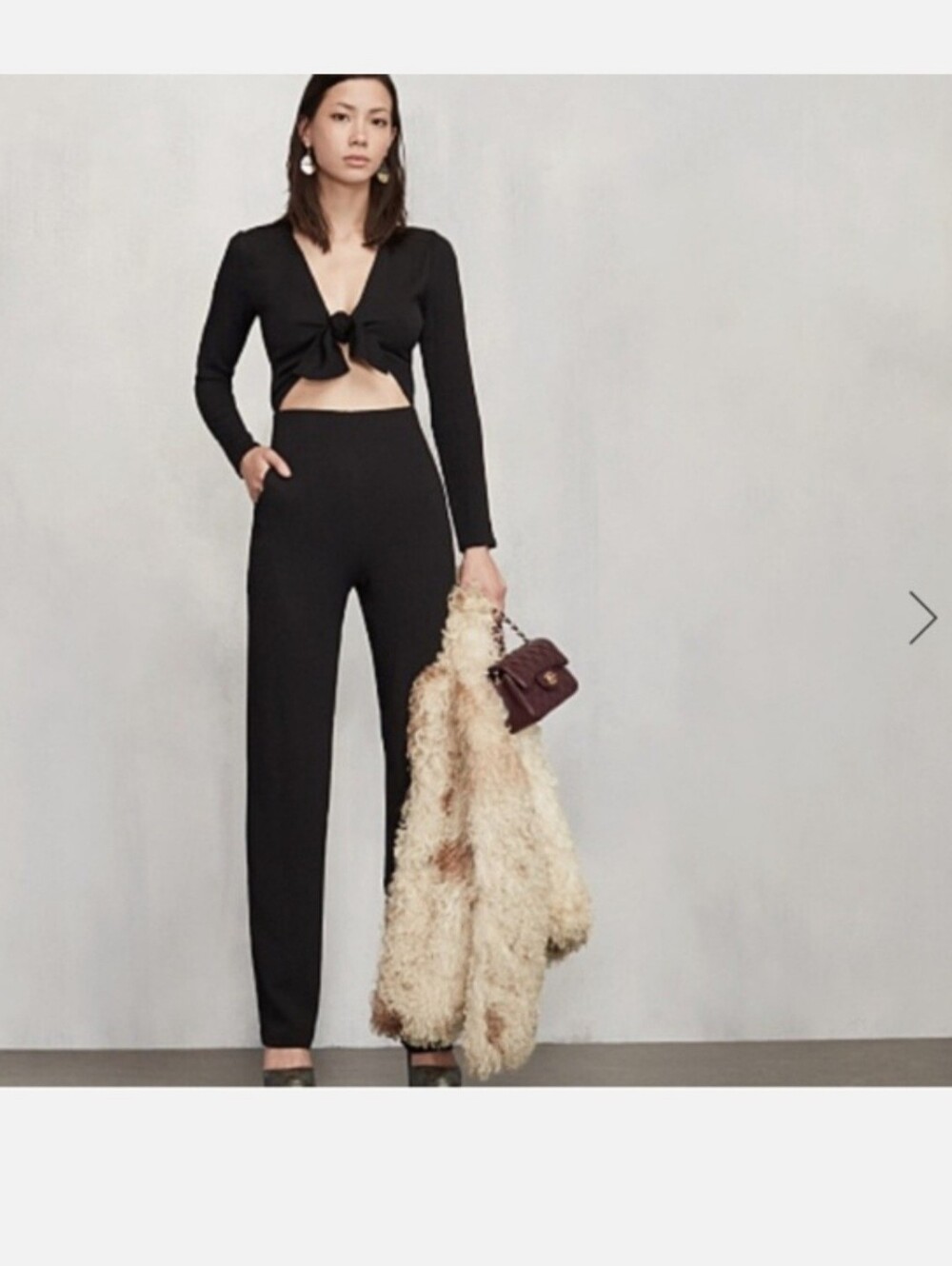 Reformation Black Straight-Leg High-Waist Knit Jumpsuit